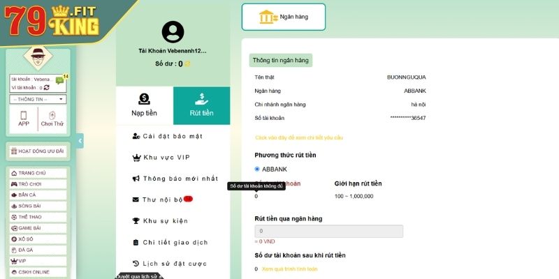 Nạp Và Rút Tiền 79KING Theo Hướng Dẫn Chi Tiết Từ Chuyên Gia 2 Điền thông tin nạp và rút tiền 79KING